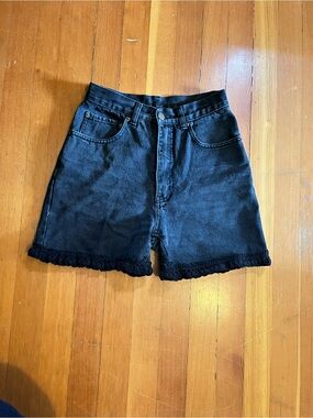 Vintage Black Denim Shorts with Lace Hem